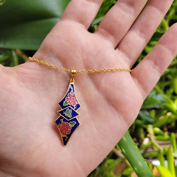 Vintage 10K GP Floral Butterfly Geometric Necklace - Picture 8 of 10